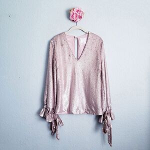 C/MEO Collective Pink Sequin Long Sleeve V-neck Top
